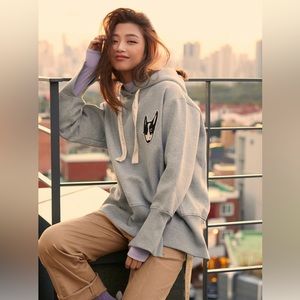 Rare Bubulee Back Ribbon Oversized Hoodie - Grey Gray Deadstock